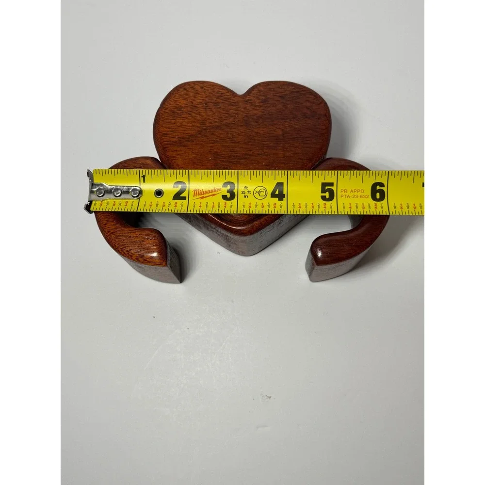 Handcrafted Heart Wooden Secret Puzzle Box Decorative Jewelry Trinket Case Brown
